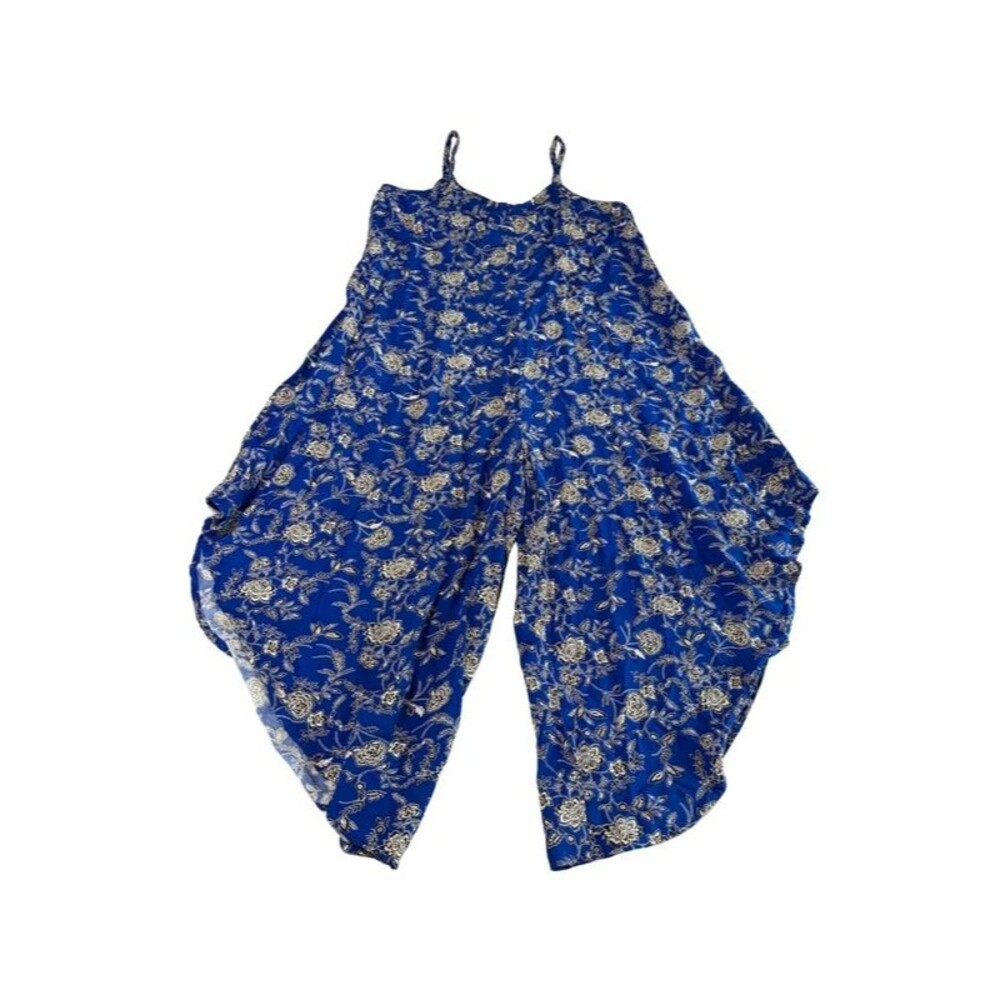 MSK Royal Blue Floral Wide Leg Palazzo Jumpsuit Sleeveless Boho Romper Size L